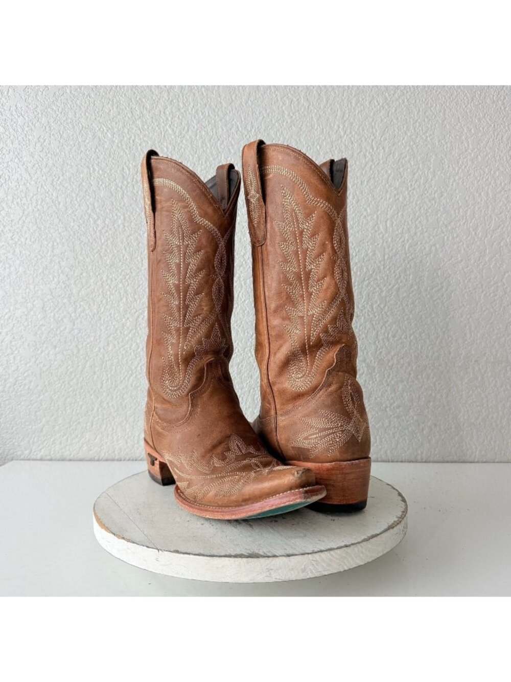 Lane LEXINGTON Brown Cowboy Boots Western Cowgirl Mid Calf Tall Snip Toe Size 9